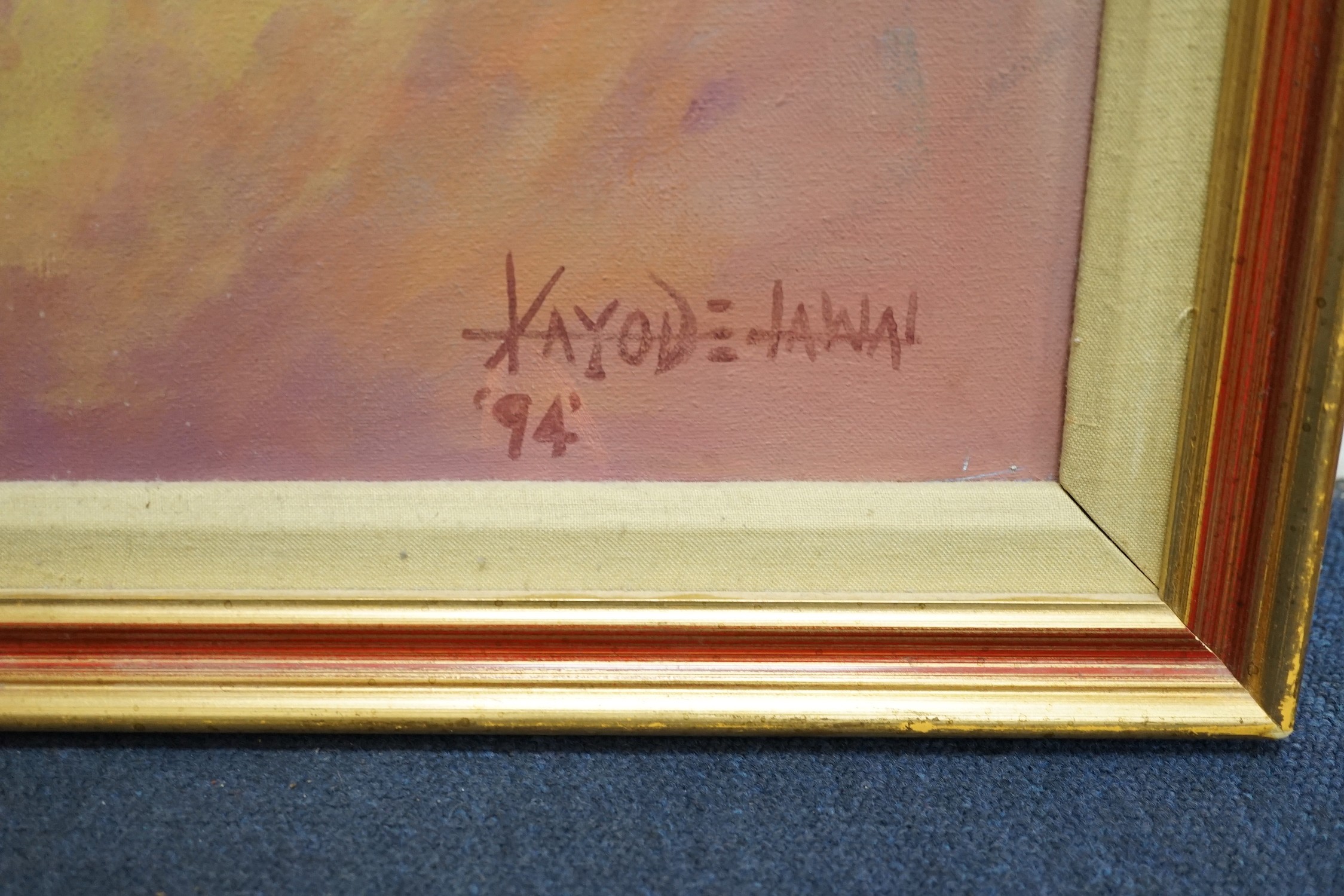 Xayod Jawal, oil on canvas, 'Camel riders', signed and dated '94, 74 x 118cm